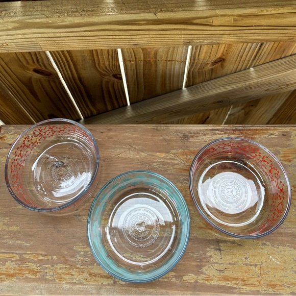 3 Pioneer Woman Flea Market Red Swirls & Teal Dandelions 4 Cup Quart Glass Bowls - Picture 3 of 9